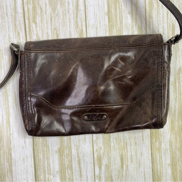 Frye Melissa Foldover Dark Brown Distressed Leather Crossbody Bag - Picture 9 of 10